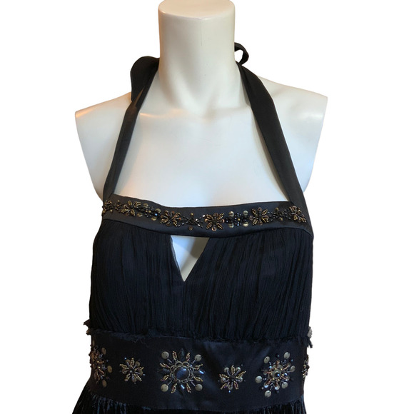 Sue Wong Nocturne Black Velvet Silk Crepe Beaded Halter Dress sz 10 - Picture 6 of 12